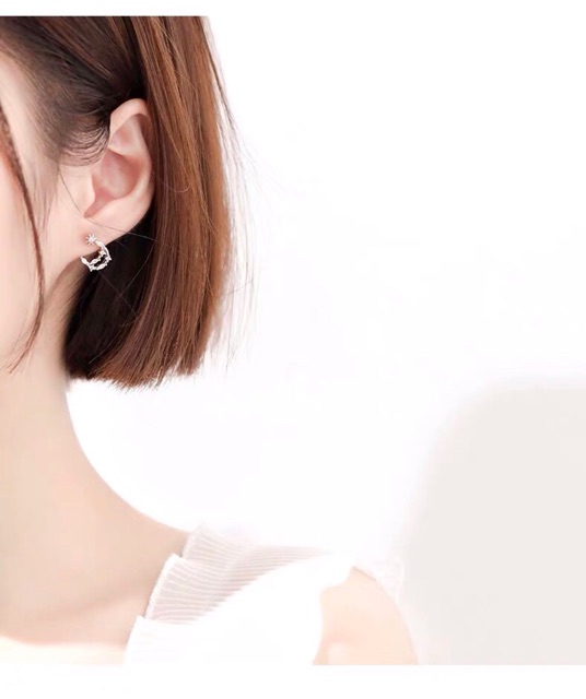 Bông tai khuyên tai bạc ý 30% (khắc mã s925) hình sao trăng khuyết