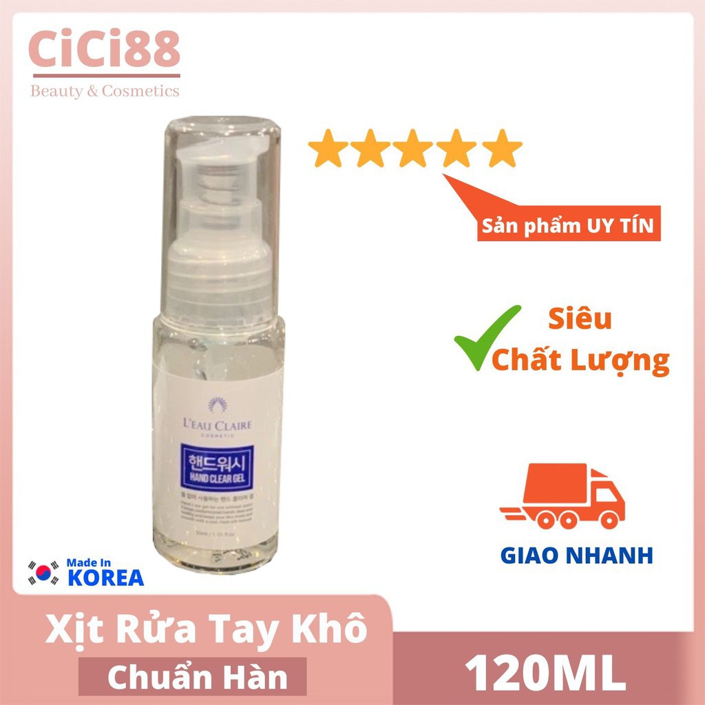 Nước rửa tay khô mini Hàn Quốc EAU CLAIRE-nội địa Hàn, mùi thơm, mau khô, chai nhỏ 120ml