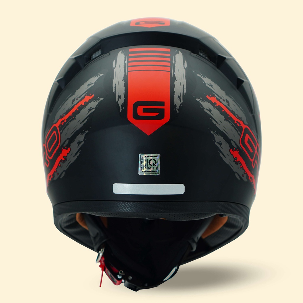 Mũ Bảo Hiểm Fullface GRO Helmet có kính chính hãng, thiết kế 2 kính, kiểu dáng mạnh mẽ cho nam - Tem Đỏ Xám