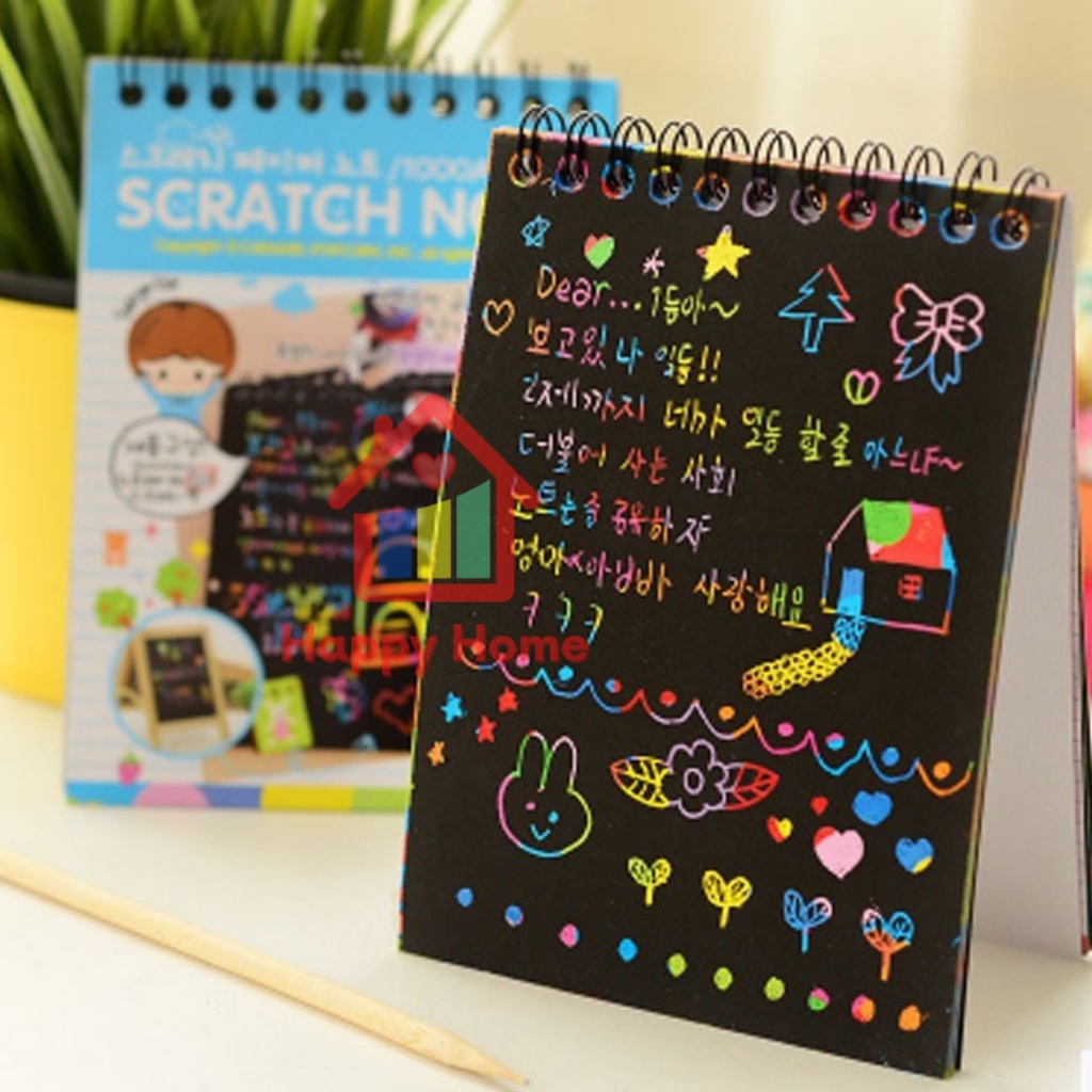 Sổ vẽ ma thuật, phép thuật bằng bút tre - Scratch Note Happy Home