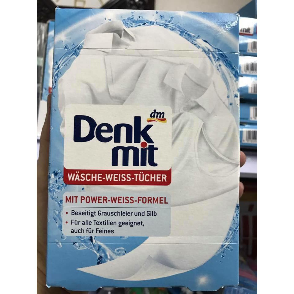 Miếng giặt tẩy trắng quần áo Denkmit hộp 20 tờ tiện lợi không có mùi khó chịu