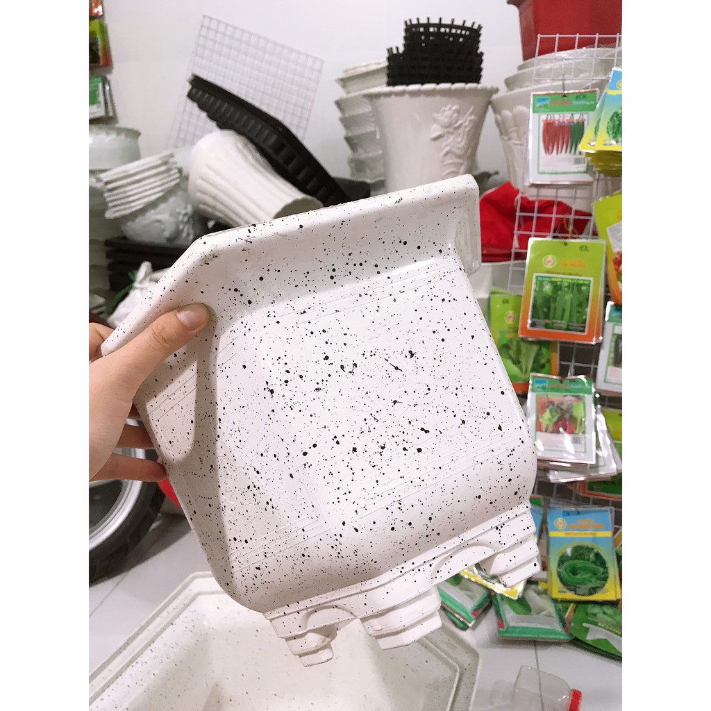 Chậu nhựa lục giác giả đá - Hoa văn in nổi