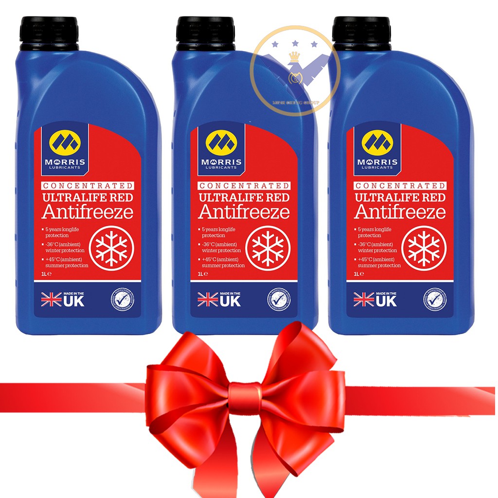 COMBO 3 nước làm mát động cơ xe ô tô màu đỏ Morris Ultralife Red Antifrezee lon 1L