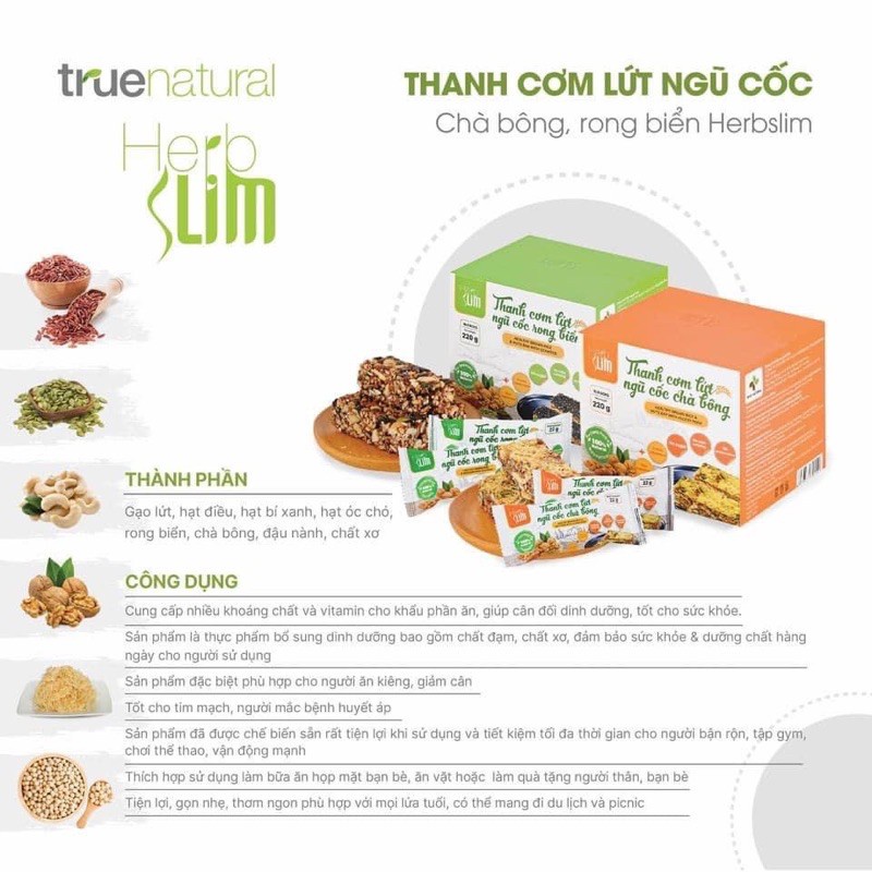 Bánh Thanh Cơm Gạo Lứt Sấy Ngũ Cốc HerbSlim Chính Hãng, Gạo Lứt Chà Bông, Gạo Lứt Rong Biển Full hộp 10 Gói