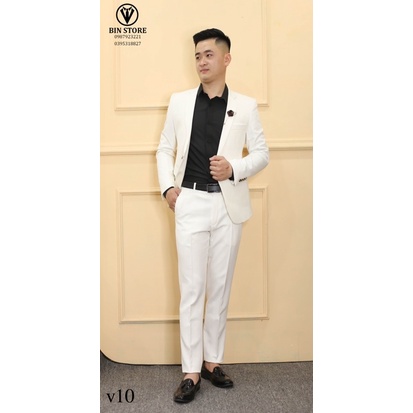 [sale] Bộ vest nam, áo vest nam, bộ comle Hàn Quốc màu trắng kem, vest công sở, vest chú rể cực sang,chất đẹp, ko nhăn