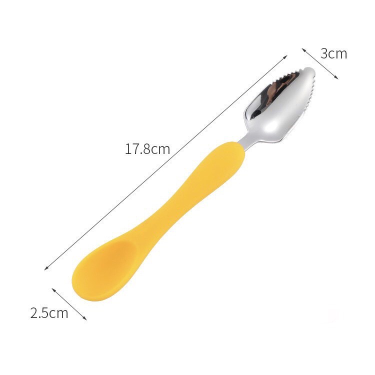 Thìa Nạo Nhỏ Hoa Quả, Thìa 2 trong 1, Muỗng Ăn Dặm 2 in 1 Đầu Silicon và Inox 304 Babibu-T2IN1