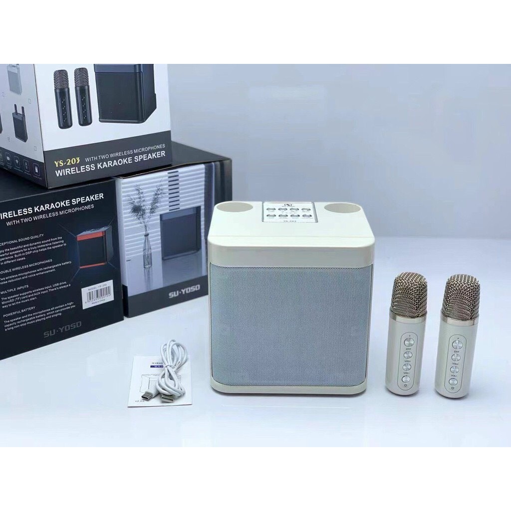 Loa bluetooth karaoke Su-Yosd YS-203 có 2 tay micro chỉnh echo, reverb, effect, đổi giọng