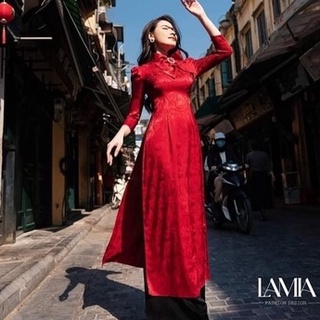 Áo Dài ,Áo Cách Tân Gấm Lụa Cao Cấp Nơ Cổ Sang Đẹp Mới C6