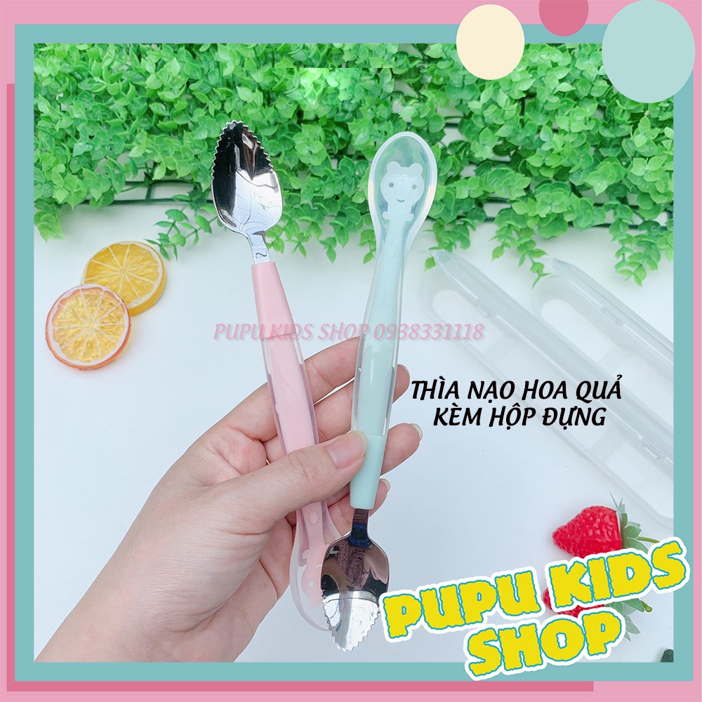 Thìa, Muỗng Nạo Nhỏ Hoa Quả Cho Bé Ăn Dặm - 1 Đầu Silicon Siêu Mềm, 1 Đầu Nạo Tích Hợp 2 Trong 1