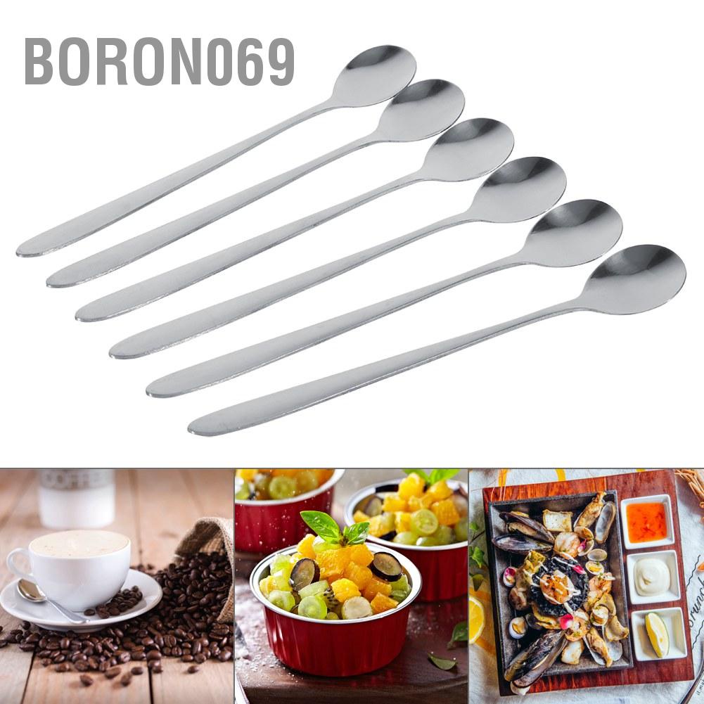 Hàng giao ngay 6 cái thìa thép không gỉ tay cầm dài thời trang Latte kem Sundae muỗng cà phê