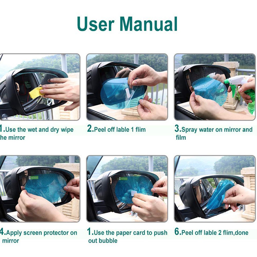 2 Phim dán kính chiếu hậu xe hơi chống sương mù/nước/trầy xước/chống sương mù