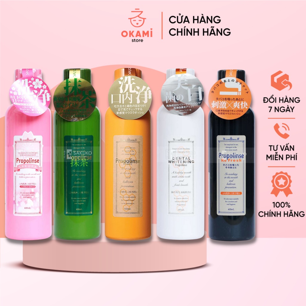 Nước Súc Miệng Propolinse Nội Địa Nhật | Nước Súc Miệng Trắng Răng Nhật Bản 600ml okami