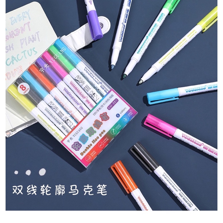 Bút kim tuyến, bút nhũ có nét viền chữ sẵn outline marker MEMO viết trang trí sổ bullet journal