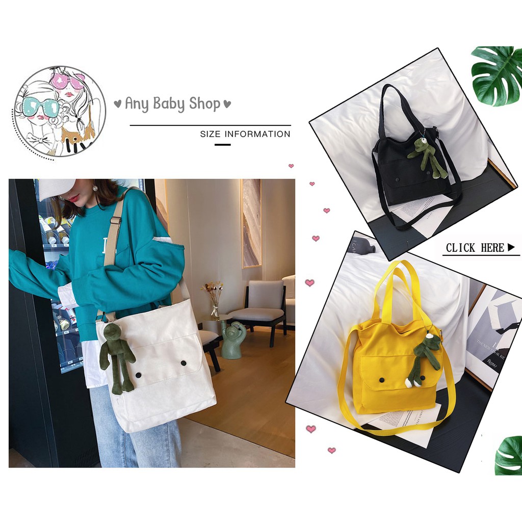 Túi tote- túi vải Ulzzang phong cách Hàn Quốc vừa xách vừa đeo 3 màu sang chảnh kèm móc khóa hình thú siêu cute  ❣❣