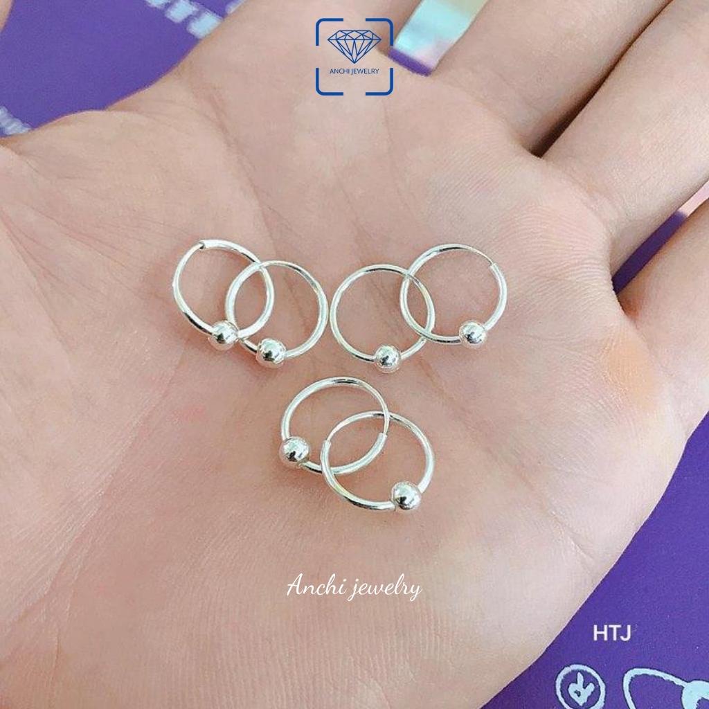 Khuyên tai tròn trơn bi bạc ta nguyên chất - Anchi jewelry