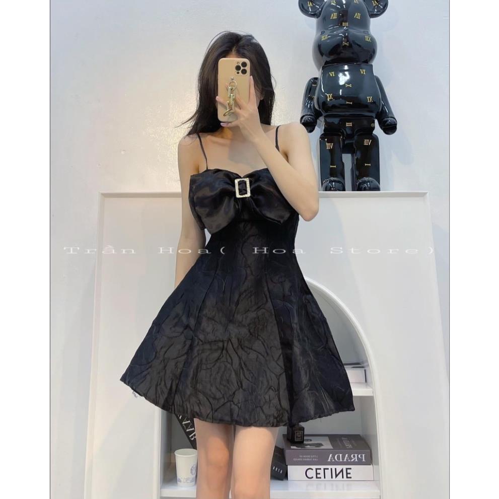[ 𝐅𝐑𝐄𝐄 𝐒𝐇𝐈𝐏 ]  VÁY 2 DÂY XỐP NỔI NƠ NGỰC CAO CẤP ĐẦM XÒE NỮ THIẾT KẾ
