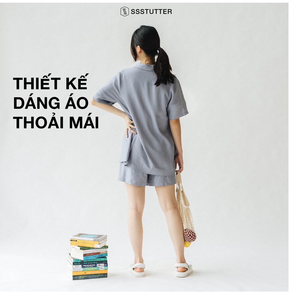 Áo sơ mi nữ SSSTUTTER cổ đức dáng xuông chất linen thoáng mát thoải mái  summerset shirt