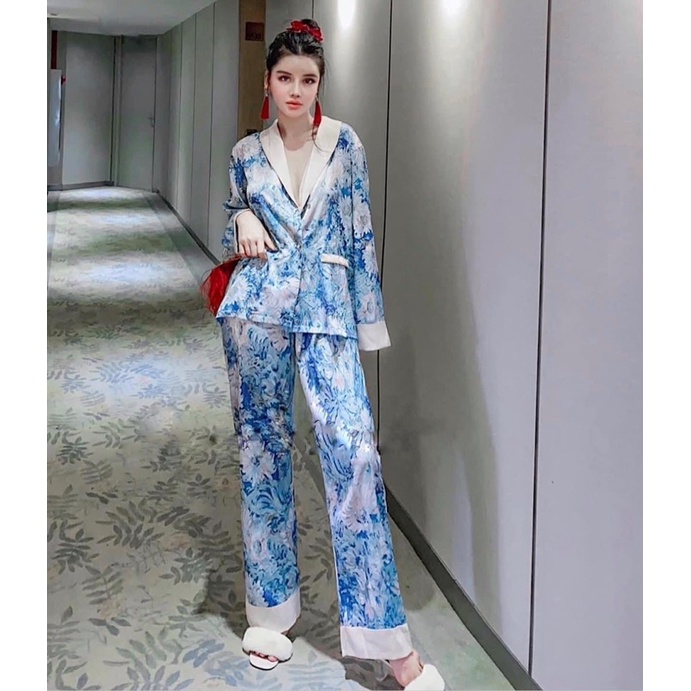 Đồ Bộ Mặc Nhà Pijama Nữ Cộc Dài Tay Cao Cấp - Đồ Ngủ Lụa Quảng Châu