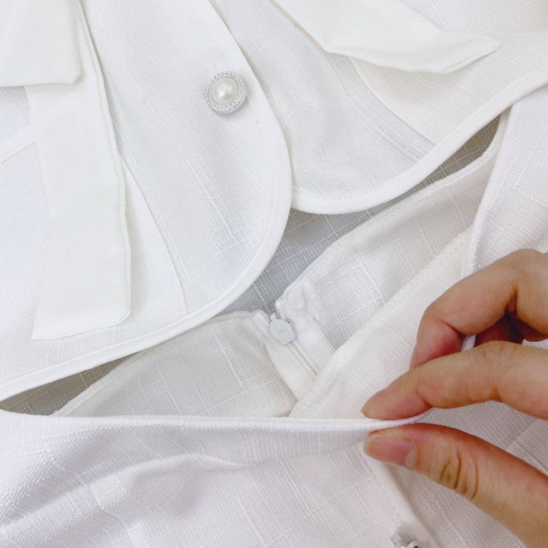 SET ÁO CROP DẠ TRẮNG TAY VOAN LOE KÈM CHÂN VÁY