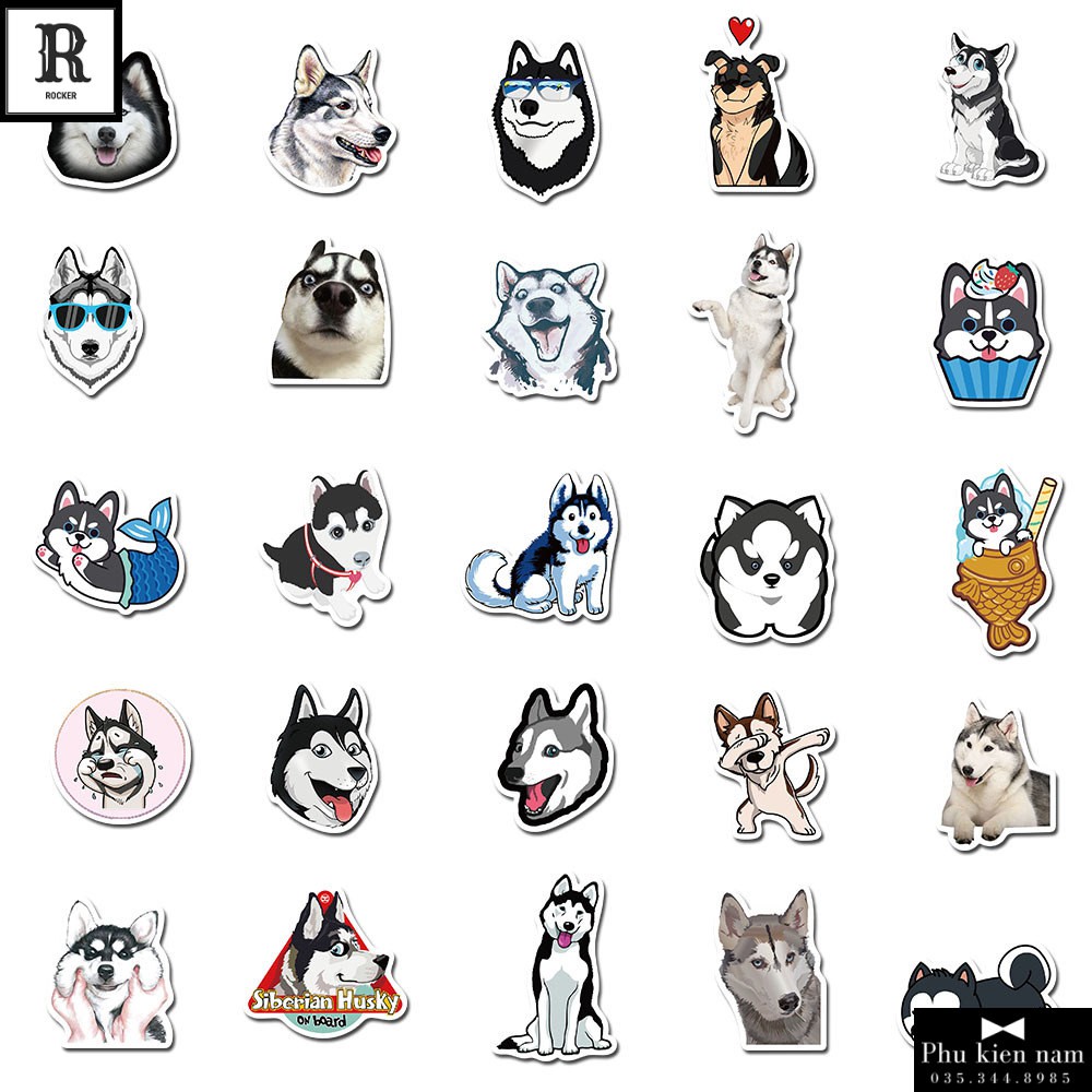 Sticker PVC Chó Husky 50 Hình ST114 - Stickers Chống nước Dán Mũ bảo hiểm Vali Laptop Điện thoại Dán xe