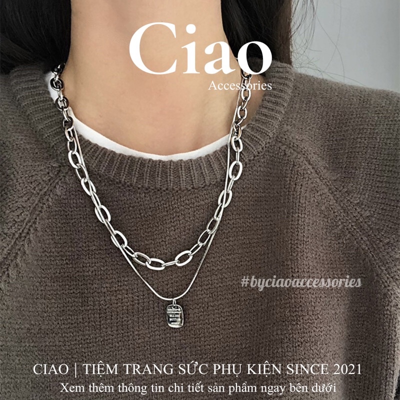 [TRENDY] Dây chuyền/ Vòng cổ titan không gỉ thiết kế dây 2 lớp phong cách Elles Button Ciao