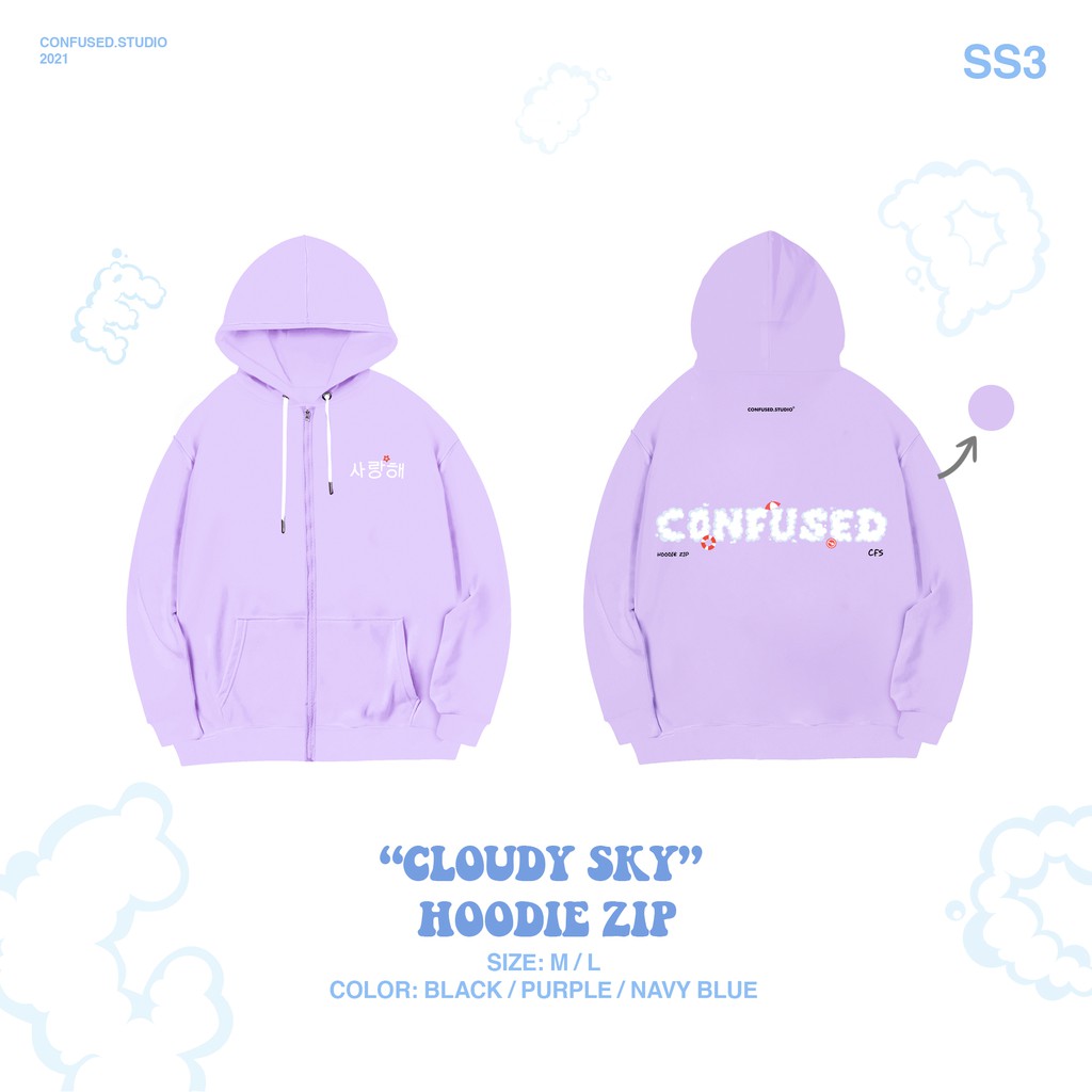 Áo Hoodie Zip CONFUSED Basic, Kéo Khóa V1