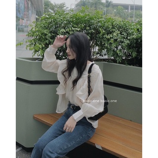 Áo sơ mi lụa cánh tiên, sơ mi lụa tay bồng Bazic one