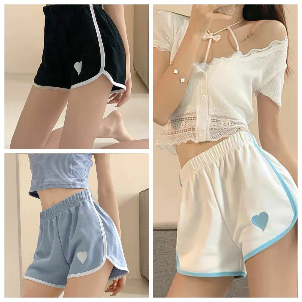 Quần đùi nữ ngắn sọc viền CUTEZOO quần short mặc nhà cạp chun Tim trước chất Umi Ulzzang