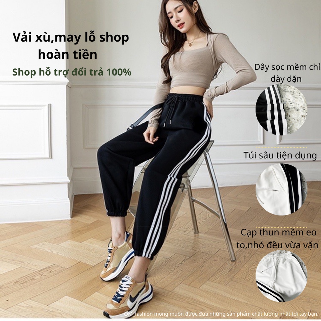 Quần ba sọc jogger, form rộng thể thao nam nữ, quần lưng thun WIND, sọc cạp cao dạo phố