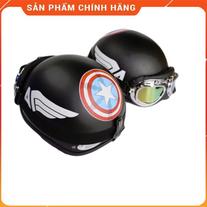 Mũ bảo hiểm 1/2 đầu Captain America +kính phi công chất liệu nhựa ABS siêu bền