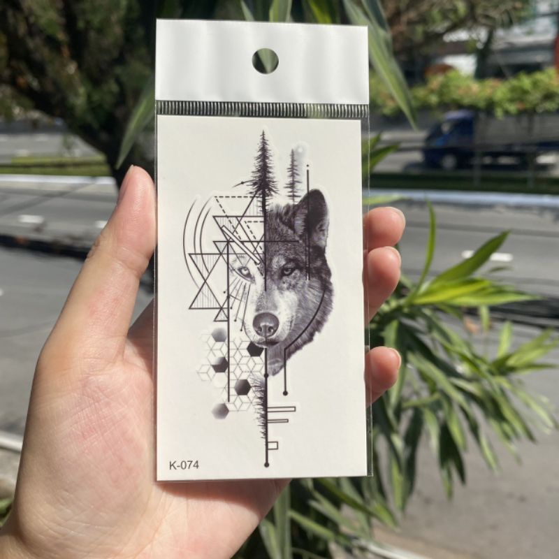 Hình xăm chó sói phiên bản mini size &lt; 10x6cm k074. Xăm dán boss tatoo
