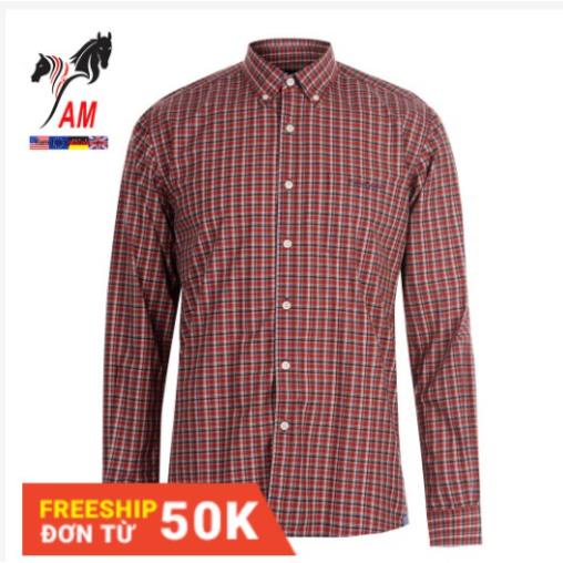 [Siêu hot] Áo Sơ Mi Nam Dài Tay Pierre Cardin Cotton Long Sleeve Check Shirt Mens ( Đỏ sọc Caro- Xách Tay) 