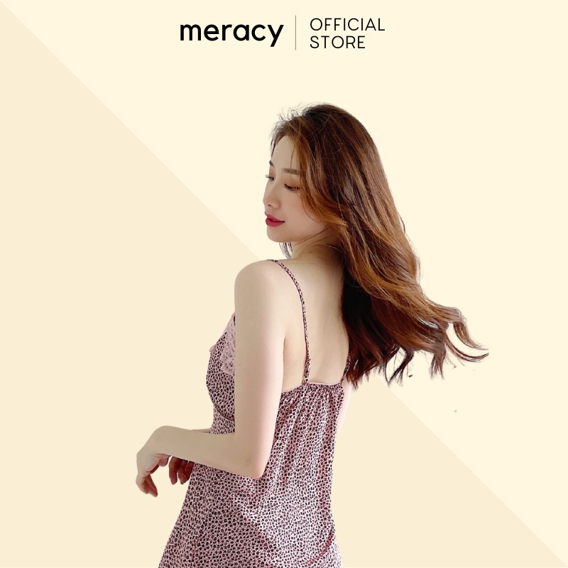 Đầm ngủ lụa satin 2 dây cao cấp nữ MERACY có mút ngực ren mặc nhà họa tiết báo đốm M03 - VN | BigBuy360 - bigbuy360.vn
