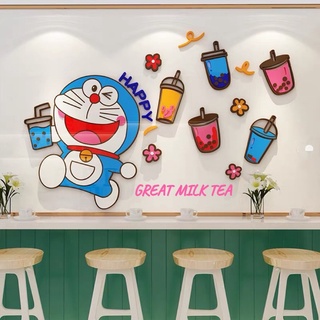 Tranh dán tường mica dán nổi doremon trà sữa trang trí quán cafe, trà sữa, đồ ăn nhanh