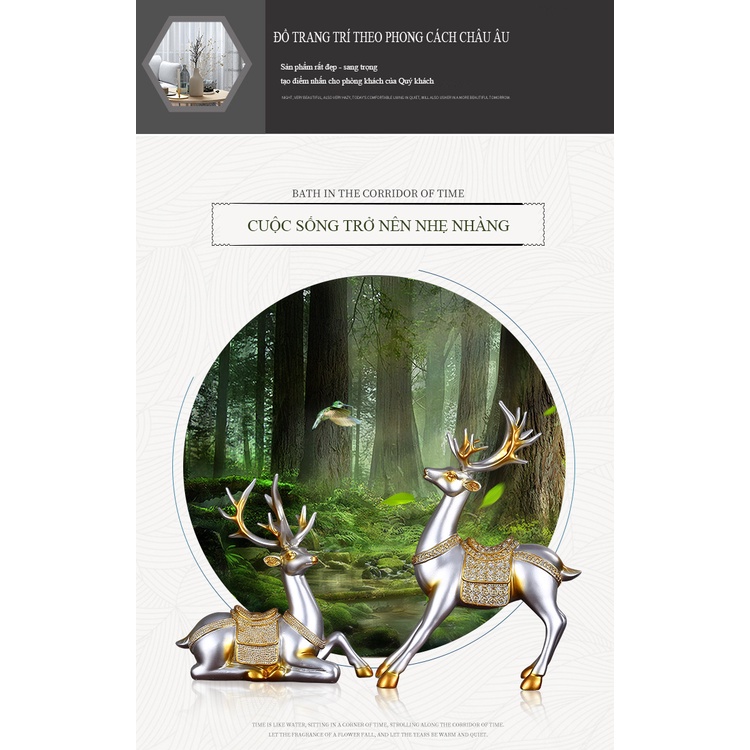 Cặp Hươu nai decor KHALIK Trang trí phòng khách sang trọng mang phong cách châu Âu