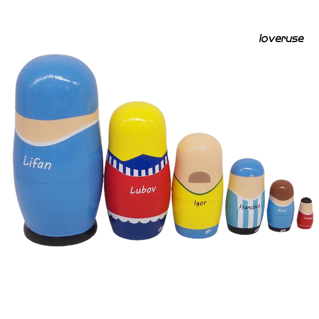 Set 6 mô hình cầu thủ bóng đá Matryoshka bằng gỗ