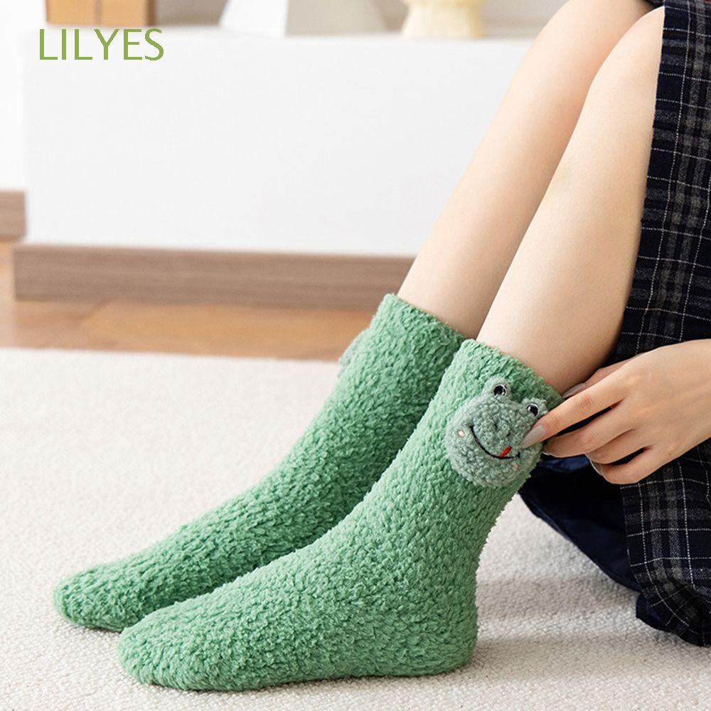 Vớ lông cừu san hô cổ cao vừa thoáng khí họa tiết động vật hoạt hình phong cách Hàn Quốc thời trang cho nữ
