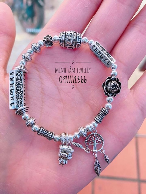Charm ống khắc chú bình an bạc Thái S925