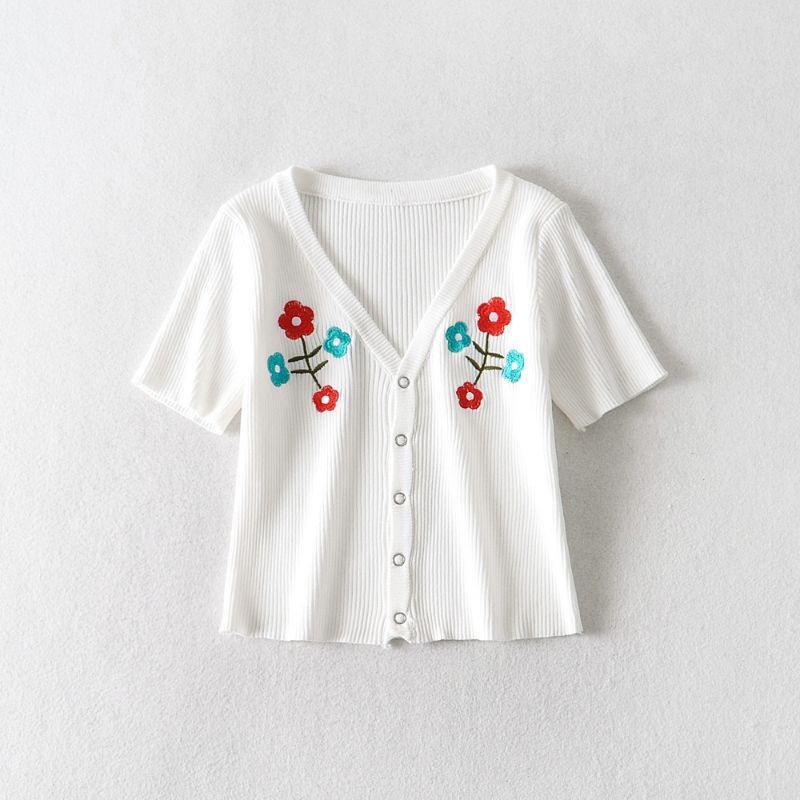 {3 màu} Áo croptop len thêu hoa xuất Hàn