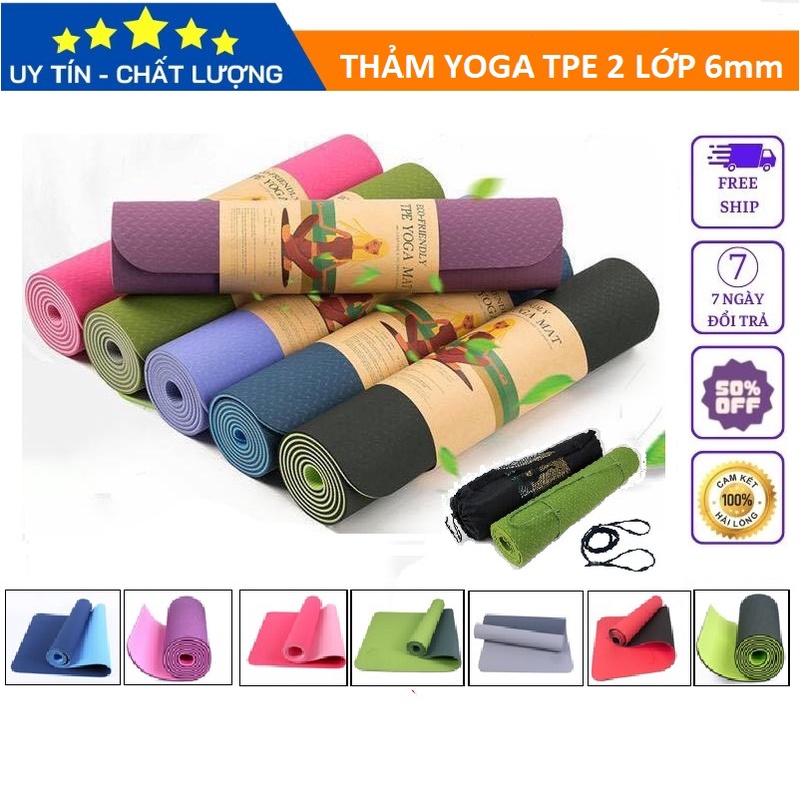 Thảm tập yoga, thảm tập gym 6mm ,8mm chống trượt TPE 2 lớp