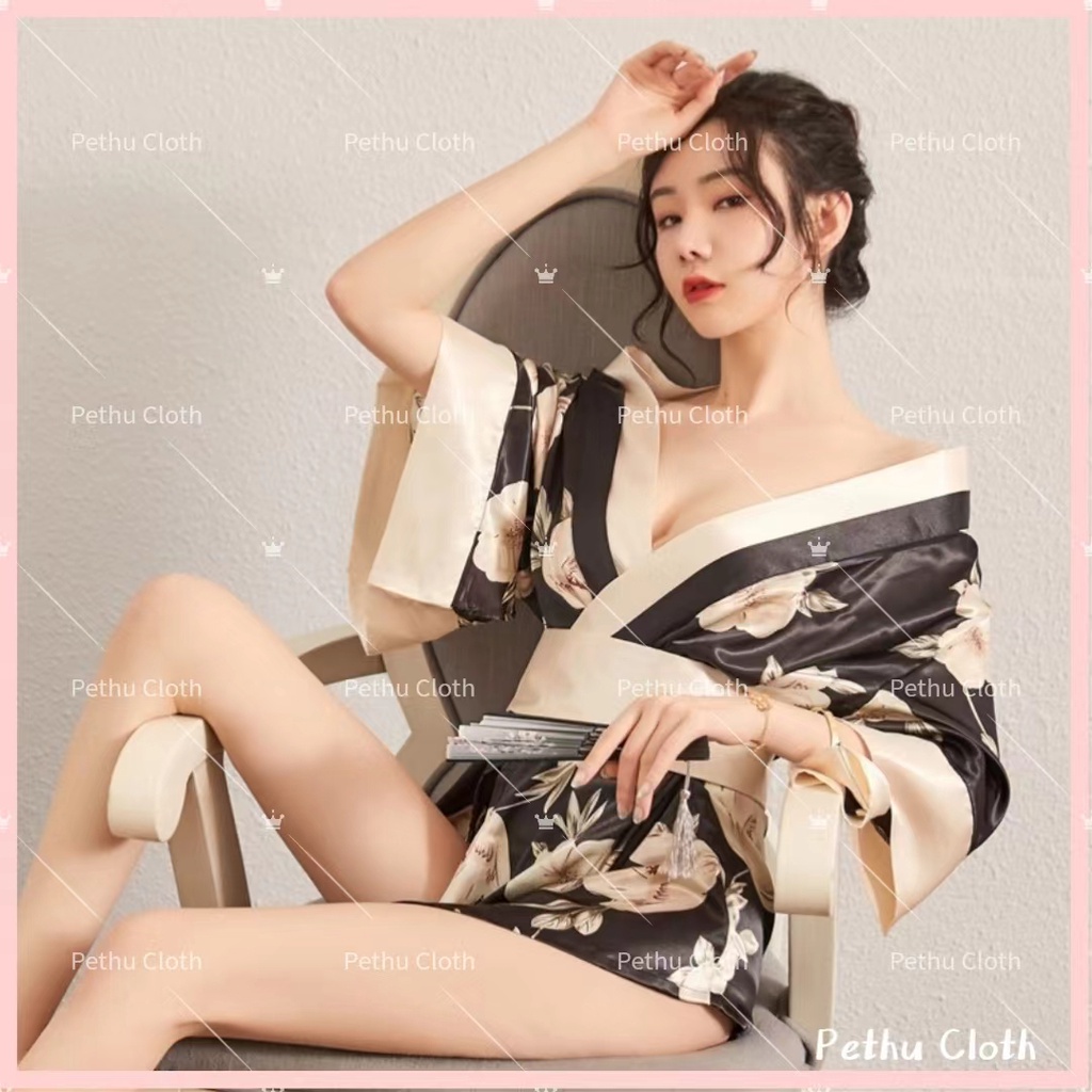 （Q1,HCM）kimono nhật bảnSexy Áo choàng Đồ ngủ xuyên thấu  kiểu kimono in hoa văn độc đáo hàng nhập cao cấp 40-67kg--020