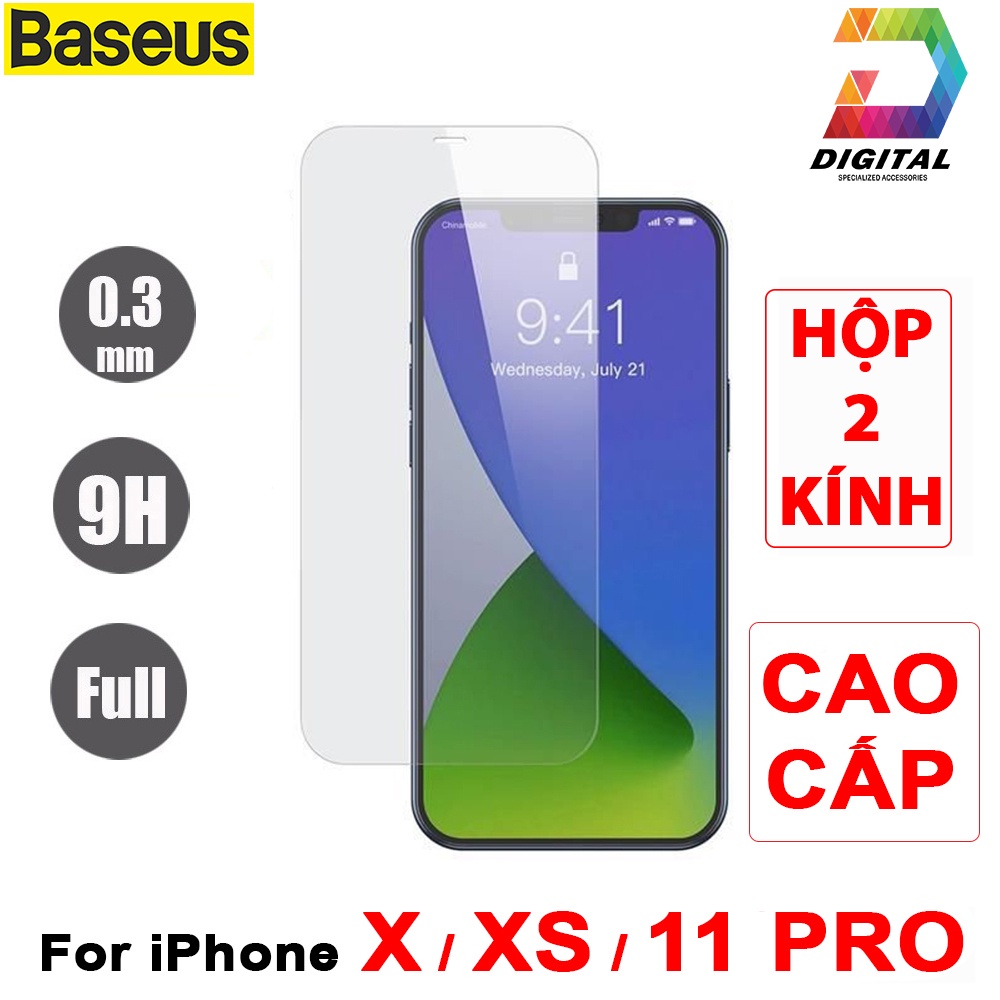 Hộp 2 Kính Cường Lực iPhone X / XS / 11 PRO Full Màn Hình Chính Hãng Baseus