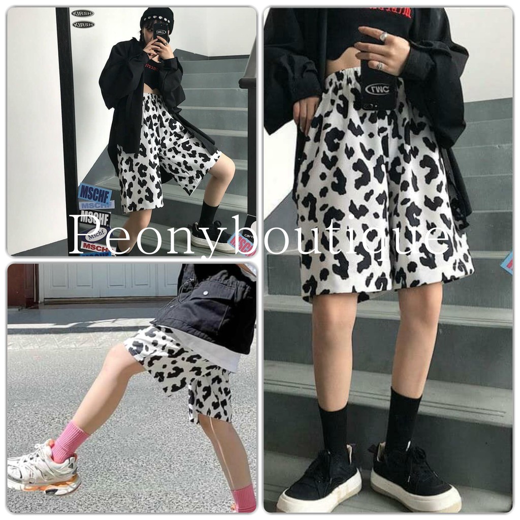 Quần Short Đùi Bò Sữa Trơn PEONYB Unisex [FREESHIP] 🌸 Shorts ống rộng dáng suông cạp chun loang màu đen trắng Ulzzang 🌸 | BigBuy360 - bigbuy360.vn