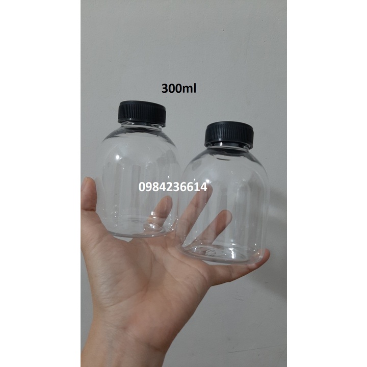 Chai nhựa pet trong 300ml cổ rộng nắp vặn