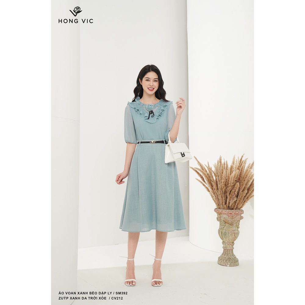 Chân váy nữ thiết kế Hong Vic xanh da trời xòe CV212