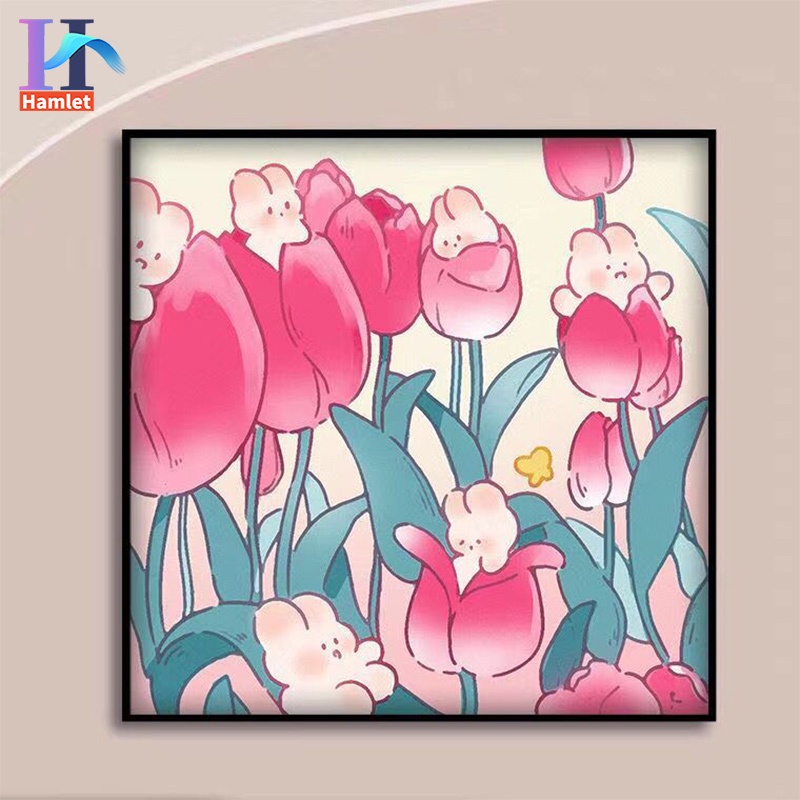 Bộ tranh sơn dầu acrylic Hamlet tô màu theo số hình hoa tulip làm quà tặng trang trí nhà cửa cỡ 20 * 20/30 * 30cm