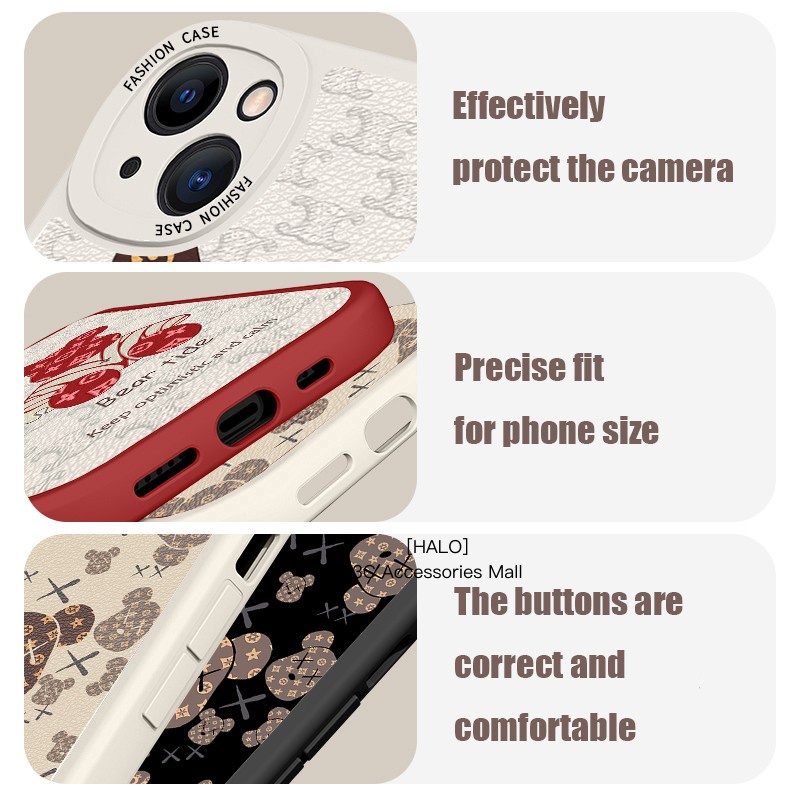 Vivo V23 5G V23E Soft Leather Phone Case Cute Bear Shockproof Camera Protection X70 Pro X50 X60 Y72 5G