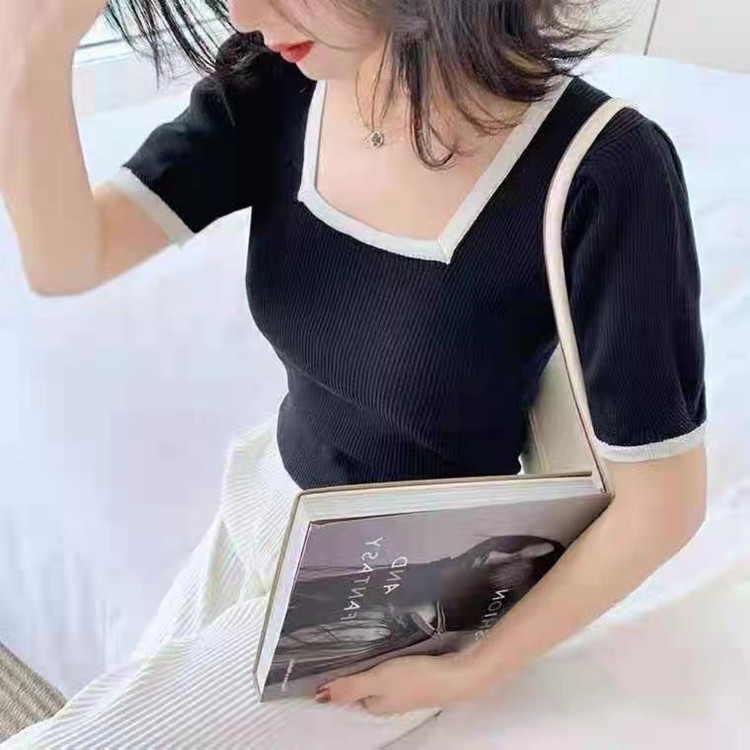 Áo thun lửng SUXI cổ vuông ngắn tay thời trang cho nữ