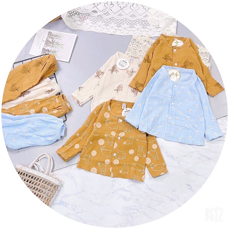 Bộ xô muslin dài tay cho bé yêu