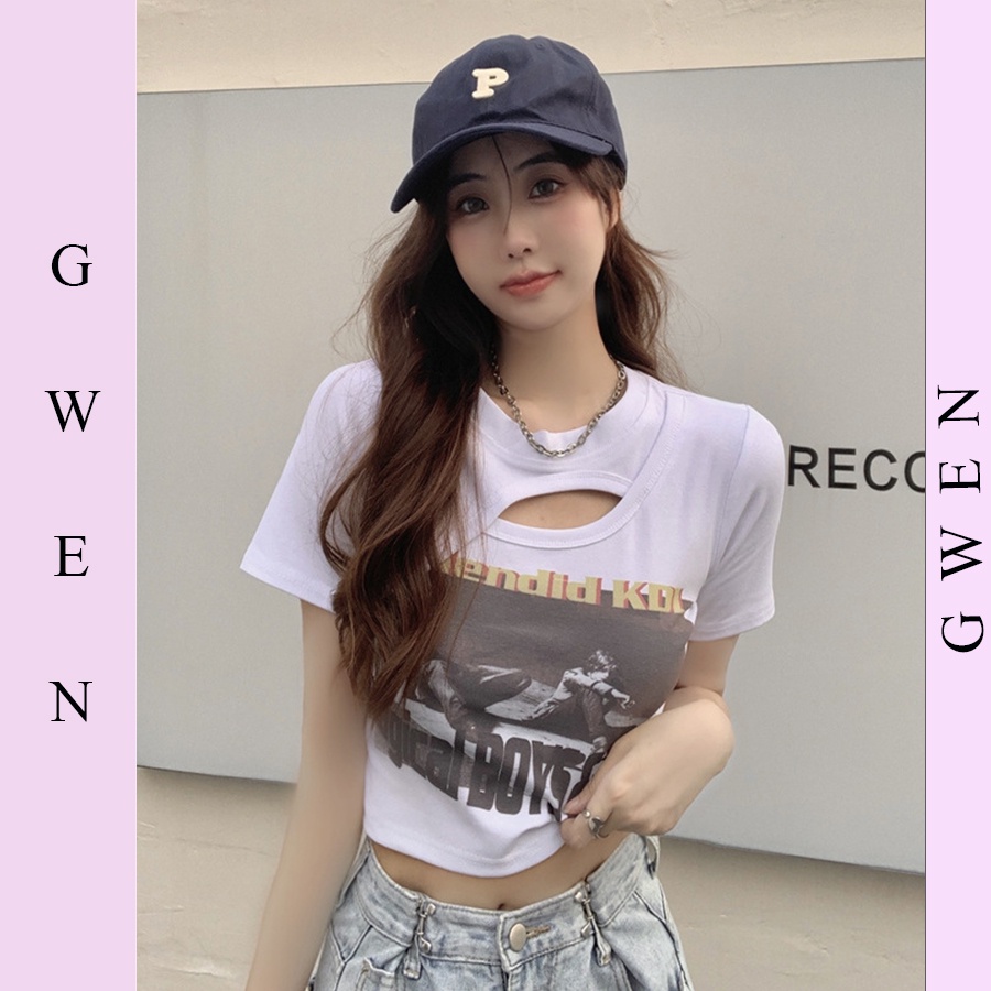 áo croptop nữ cổ tròn tay ngắn kiểu form rộng Áo phông thun nữ crt nhiều màu đen trắng GWEN ABN03 | BigBuy360 - bigbuy360.vn